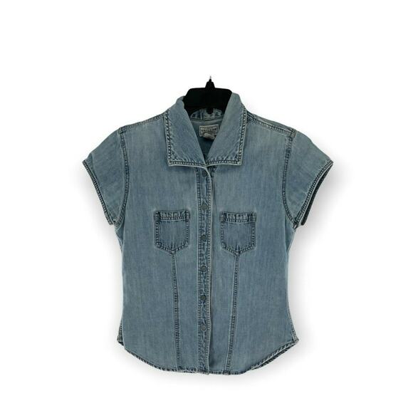 Arizona Denim Shirt Women M Short Sleeve Chest Pocket Stonewash Button Up Casual - Picture 1 of 6